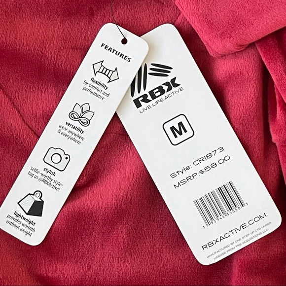 NWT RBX Red Velvet Velour Long Sleeve Mock Neck Active Jacket Sweater - Picture 8 of 10